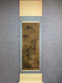 Mi Fu landscape silk vertical shaft