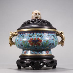 A clear copper gilded cloisonn é floral pattern double dragon ear aromatherapy stove