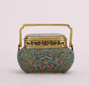 A Cloisonne Flower Incense Burner Inlaid With Jade