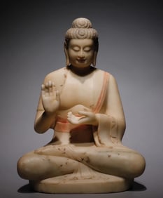 Tang Dynasty white marble painted Buddha statue