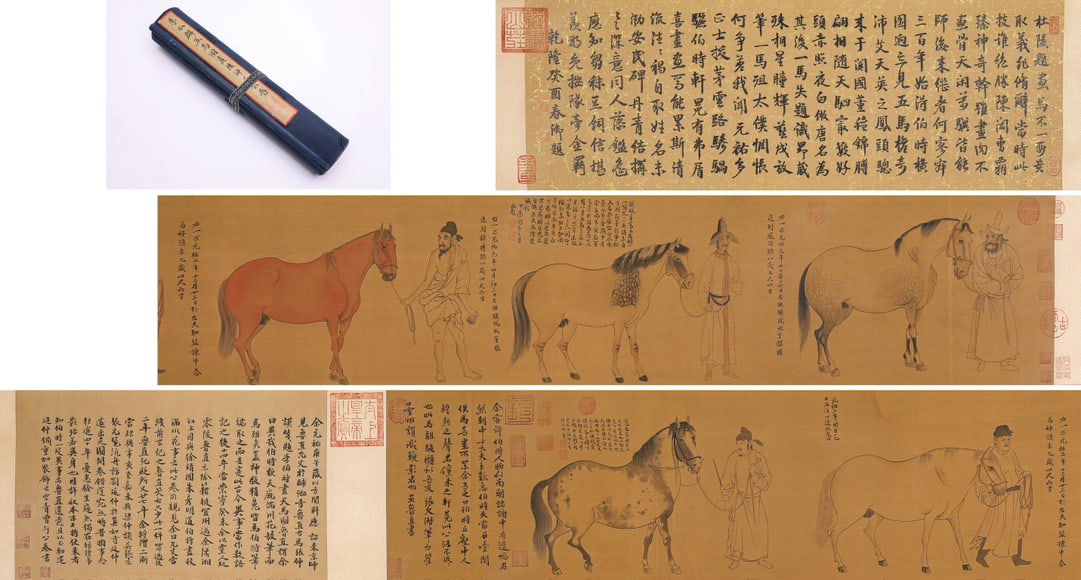 Li Gonglin's five-horse picture fine long scroll: Li Gonglin's five-horse picture fine long scroll Size: overallPainting core380x30cm (The dimensions of all batches are manually measured.If you need more detailed information, please contact our custo