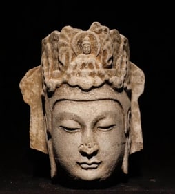 A Northern Qi bluestone Guanyin head ornament