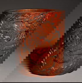 A piece of Qing Dynasty bamboo carved pen holder