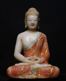 A Tang Dynasty white marble painted Buddha statue