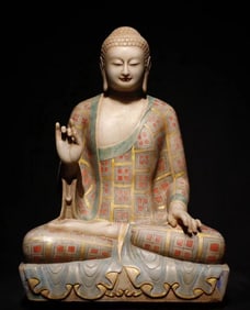 A white marble painted statue of the Northern Qi Dynasty