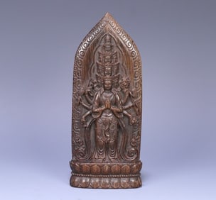 A piece of the late Qing Dynasty ox horn carving thousand-armed Guanyin Buddha