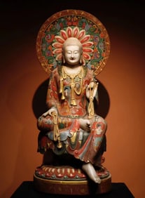 A Northern Qi white marble painted Buddha statue
