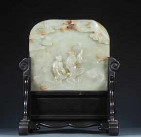 A piece of Qing Hetian jade carving and box two immortal interstitials