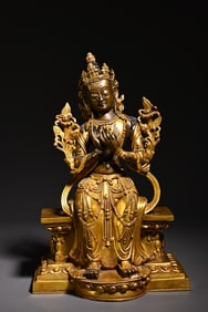 A bronze gilt green Tara Tibetan Buddha statue scholar's ornament