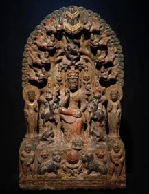 A Tang Dynasty bluestone painted statue of Guanyin