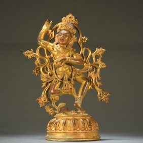 A Tibetan bronze gilt statue of the Empty Walking Mother