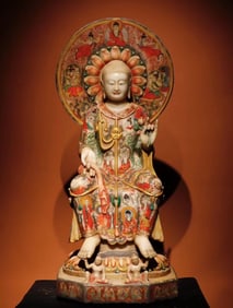 A large Buddha statue painted in white marble of the Northern Qi Dynasty