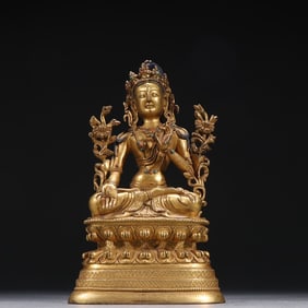 A Qing Dynasty bronze gilt statue of Tara