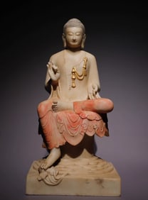 A Northern Qi white marble painted Buddha statue