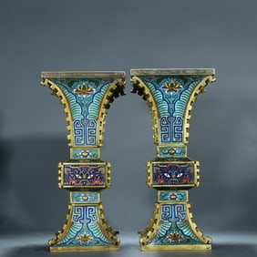 A pair of bronze gilt cloisonne incense burners