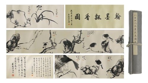 A picture scroll of Bada Shanren ink flowers and birds