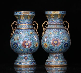 A pair of clear copper cloisonné enamel bottles