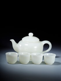 One piece of Hetian jade pot four cups set