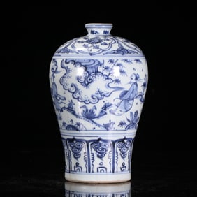 A piece of Ming blue and white character story plum vase