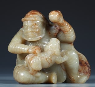 A piece of Hetian jade seed material Huren taming ornaments