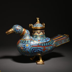 A cloisonné enamel duck incense burner study ornament