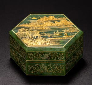 A piece of jasper painted gold box