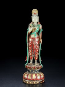 A piece of Hetian jade painted Buddha statue