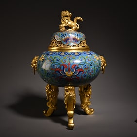 A cloisonné enamel unicorn incense burner study ornament