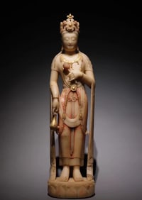 A Northern Qi Dynasty white marble gilt painted Bodhisattva statue