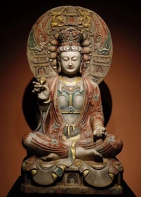 A Song Dynasty white marble painted statue of Guanyin