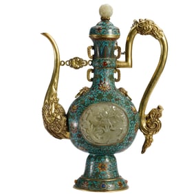 A cloisonné inlaid jade pot