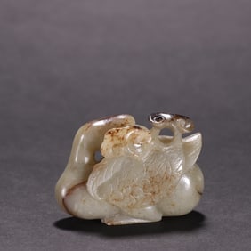 A piece of Qing Hetian jade seed material goose bit Ruyi ornament