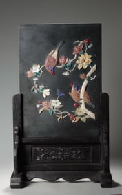 A piece of inkstone inlaid with multiple treasures "Happy Eyebrows" interstitial