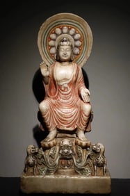 A Tang Dynasty white marble painted Buddha statue