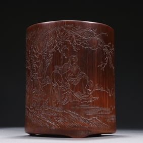 A Qing Dynasty Wang Wenzhi style bamboo carved character story pen holder