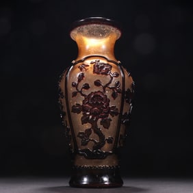 A clear glazed set of tires carved four seasons flower appreciation vase