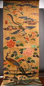 A piece of silk flowers and birds