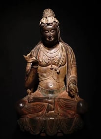 A precious bluestone painted statue of Guanyin from the Tang Dynasty