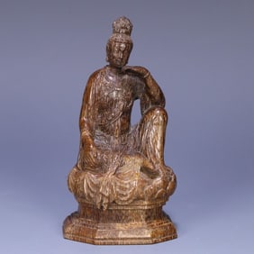 A Qing Dynasty ox horn carving statue of Guanyin