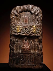 A Northern Wei Dynasty bluestone carved Buddha statue tablet