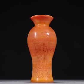 A bottle of poems and texts carved by a bottle of a tracer with a carved pine tree