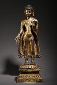 A bronze gilt station Sakyamuni Tibetan Buddha statue study room ornaments