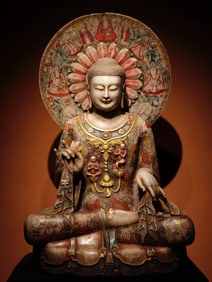 A Tang Dynasty white marble painted Buddha statue