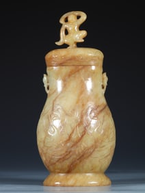 A piece of Hetian jade double phoenix lotus vase