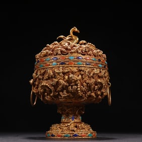 One piece of overseas gold fried beads craft gem-inlaid hollow dragon pattern bean stove