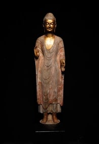 A piece of Northern Qi Qingzhou gilded painted standing Buddha