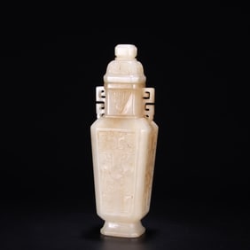 A piece of Hetian jade gluttonous pattern bottle
