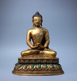 One piece of bronze gilt inlaid with turquoise Shakyamuni Buddha