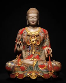 A Northern Qi white marble painted Buddha statue