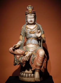 A Tang Dynasty white marble painted Buddha statue